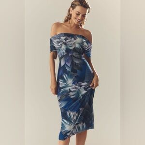AFRM Zamora Off-The-Shoulder Mesh Midi DressAnthropologie In: Purple Motif